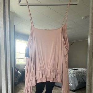 American eagle pink open shoulder long sleeve tank